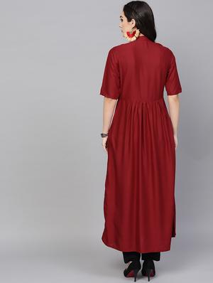 flared solid kurta - 16006062 - Standard Image - 3