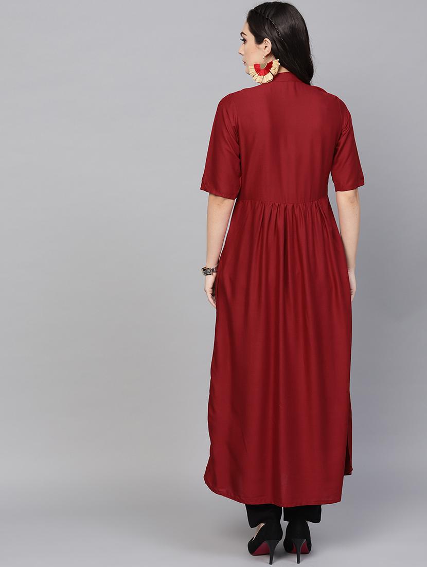 flared solid kurta - 16006062 - Zoom Image - 3