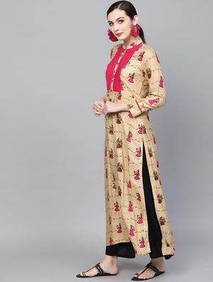 printed straight kurta - 16006072 - Standard Image - 2