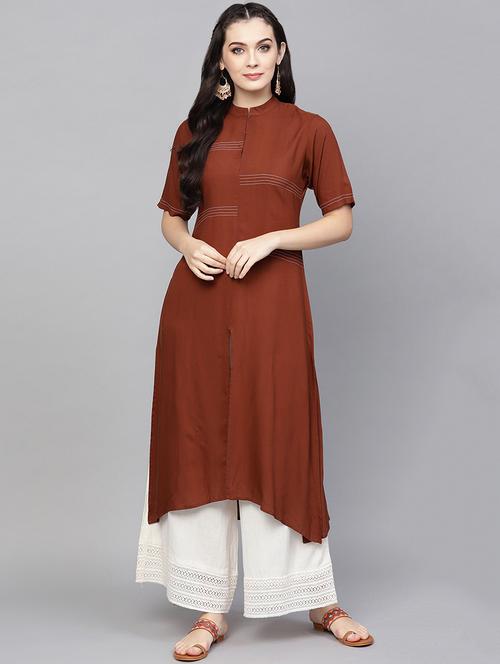 high low solid kurta - 16006076 - Standard Image - 1