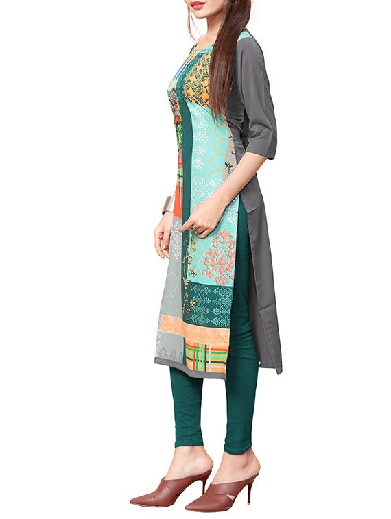 printed straight kurta - 16006231 - Zoom Image - 2