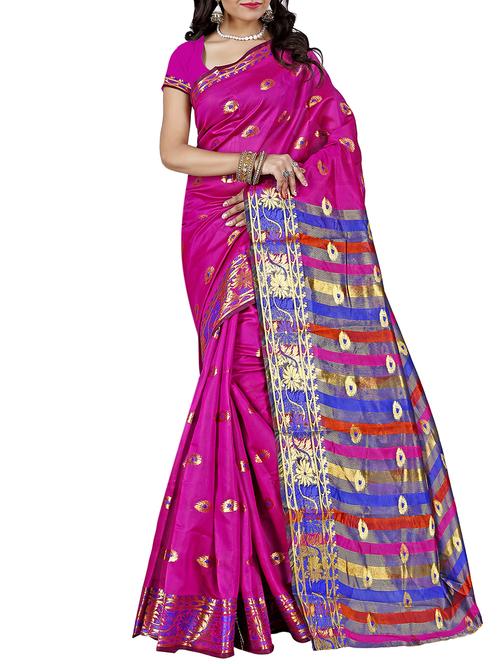 floral zari motif pink woven saree with blouse - 16006392 - Standard Image - 1