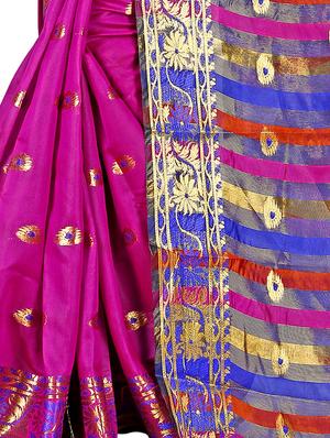 floral zari motif pink woven saree with blouse - 16006392 - Standard Image - 2