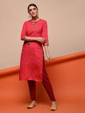 red solid straight kurta - 16006424 - Standard Image - 2