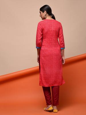 red solid straight kurta - 16006424 - Standard Image - 3