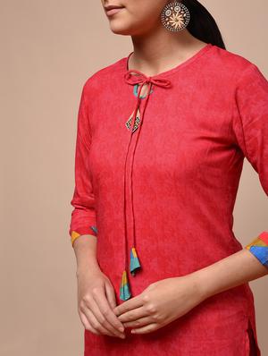 red solid straight kurta - 16006424 - Standard Image - 4