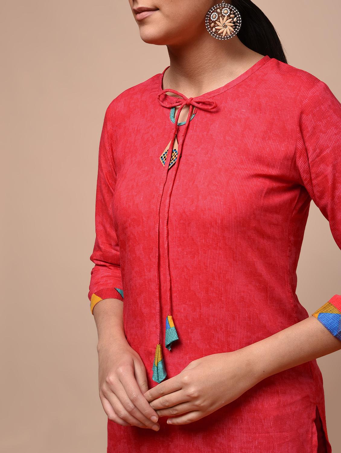 red solid straight kurta - 16006424 - Zoom Image - 4