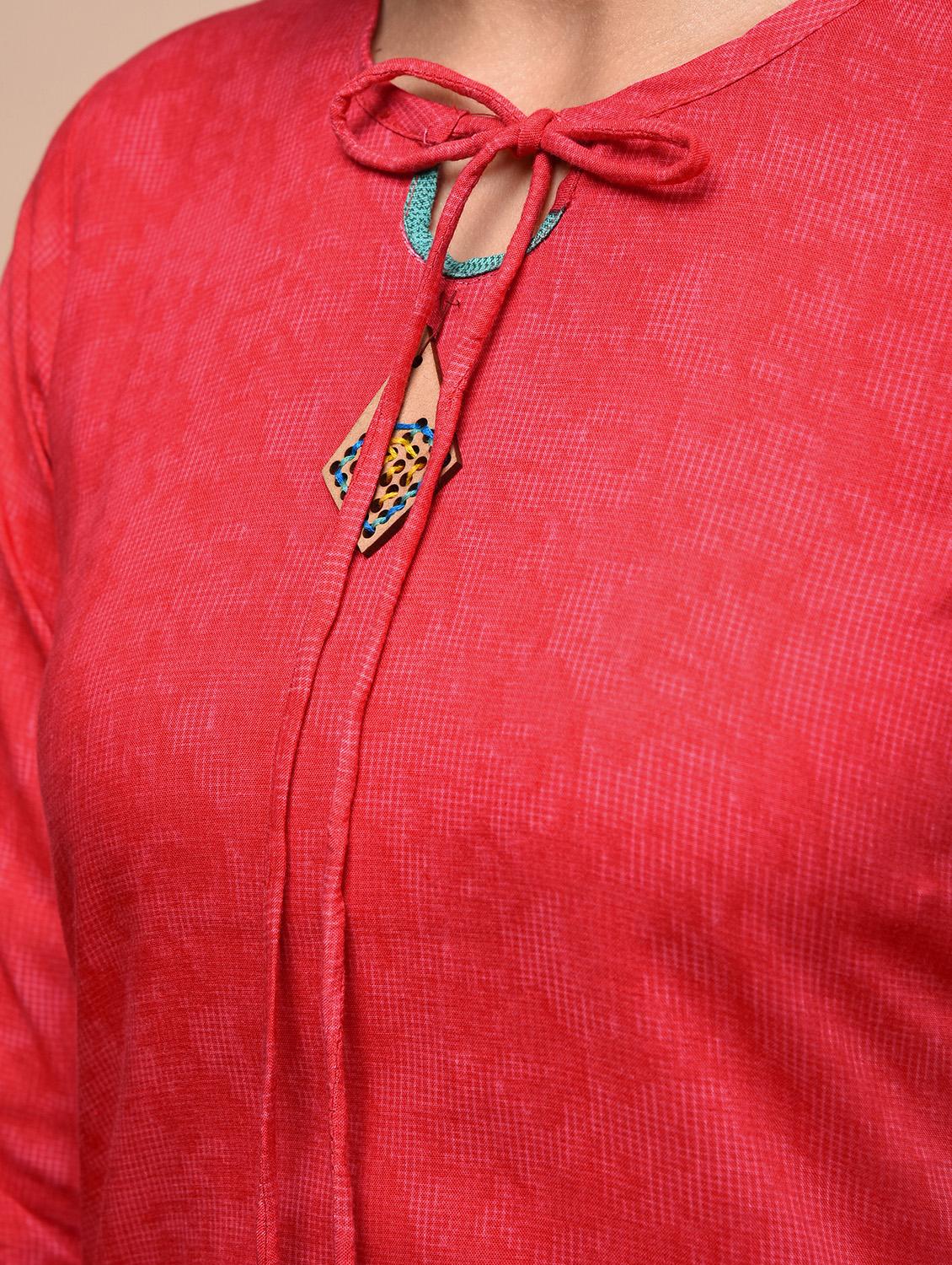 red solid straight kurta - 16006424 - Zoom Image - 5