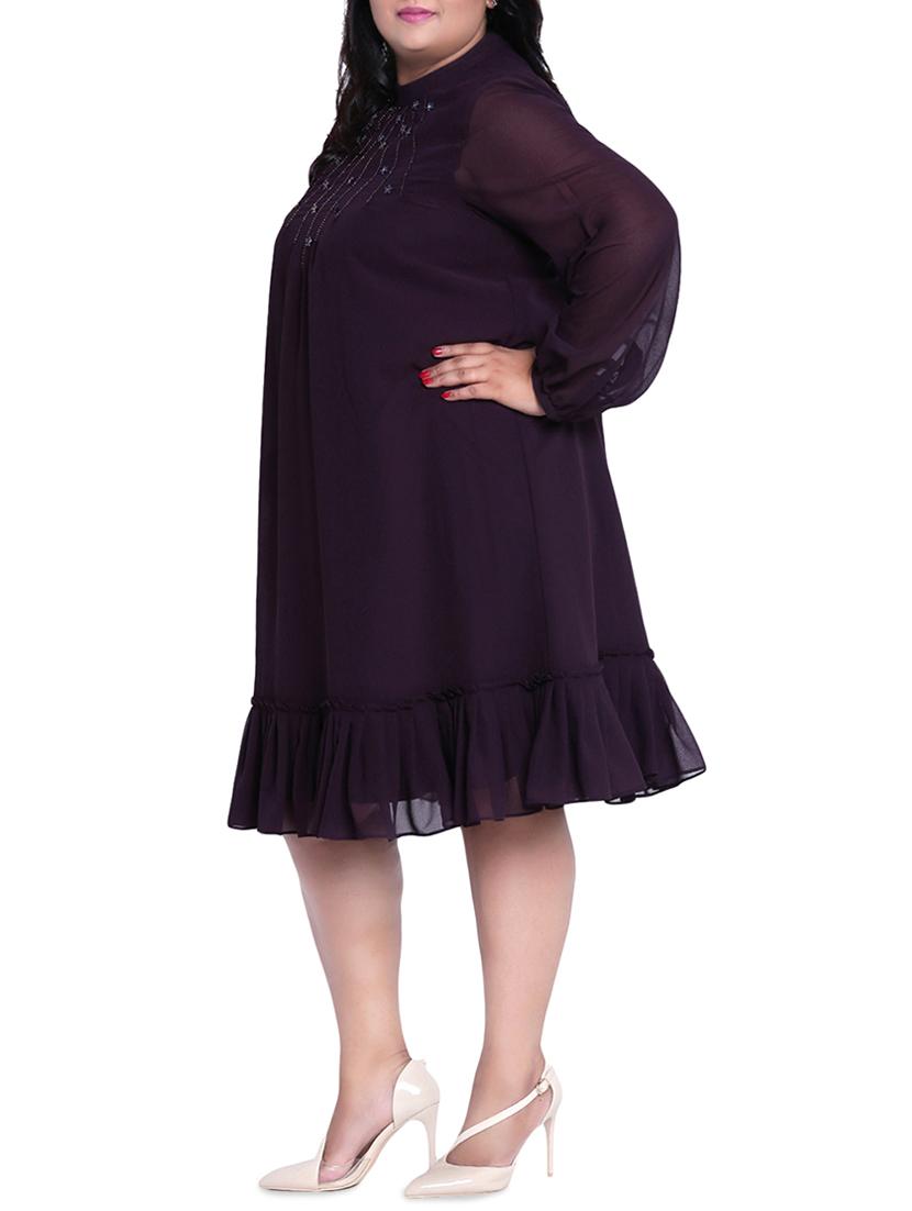 ruffled hem embellished plus a-line dress - 16006739 - Zoom Image - 2
