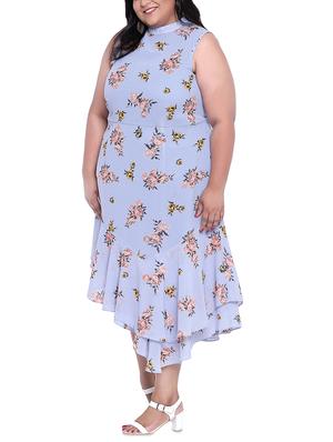 floral plus asymmetric dress - 16006752 - Standard Image - 2