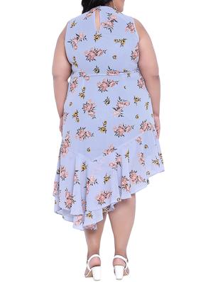 floral plus asymmetric dress - 16006752 - Standard Image - 3