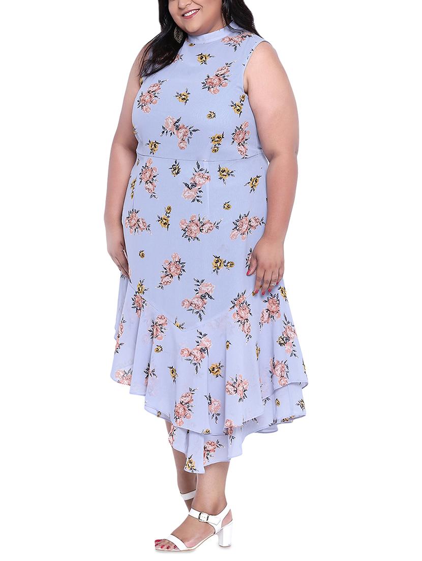 floral plus asymmetric dress - 16006752 - Zoom Image - 2