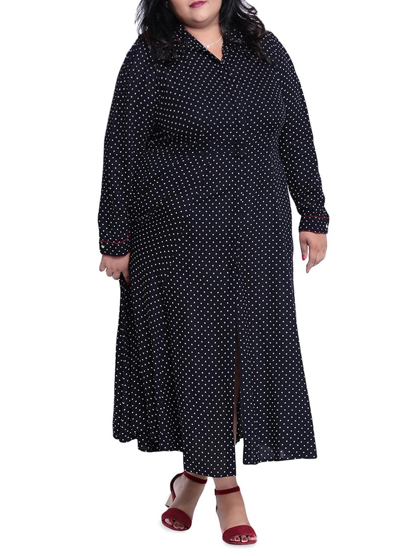 front slit polka dots plus dress - 16006789 - Zoom Image - 1