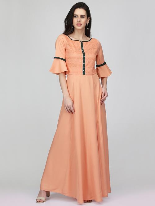 embroidered bell sleeves flare ethnic dress - 16007031 - Standard Image - 1