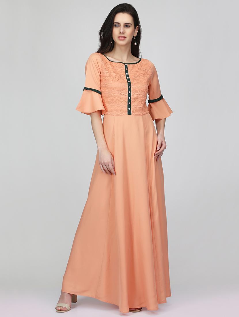 embroidered bell sleeves flare ethnic dress - 16007031 - Zoom Image - 1