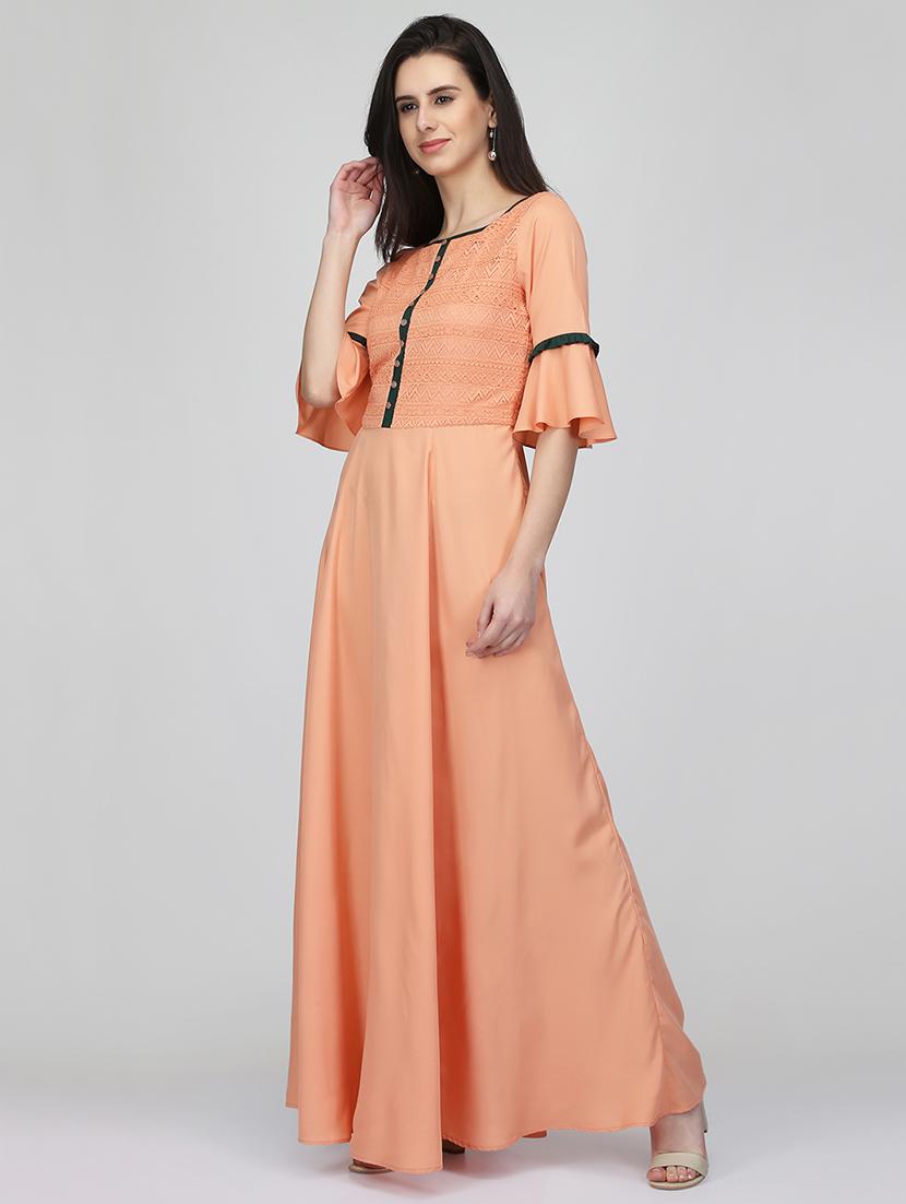 embroidered bell sleeves flare ethnic dress - 16007031 - Zoom Image - 2