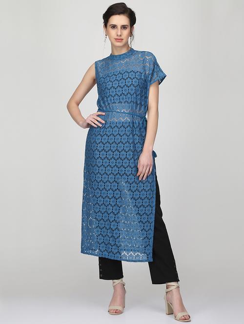 net straight kurta - 16007042 - Standard Image - 1
