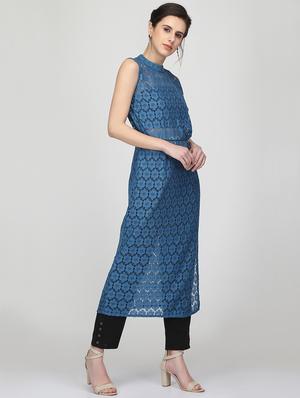 net straight kurta - 16007042 - Standard Image - 2