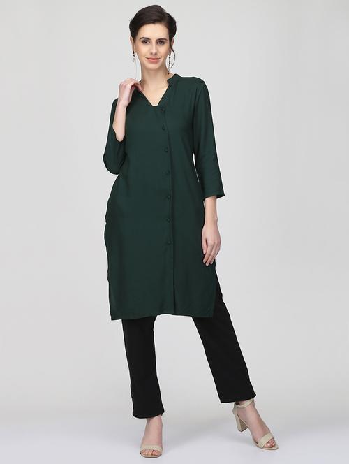 solid straight kurta - 16007044 - Standard Image - 1