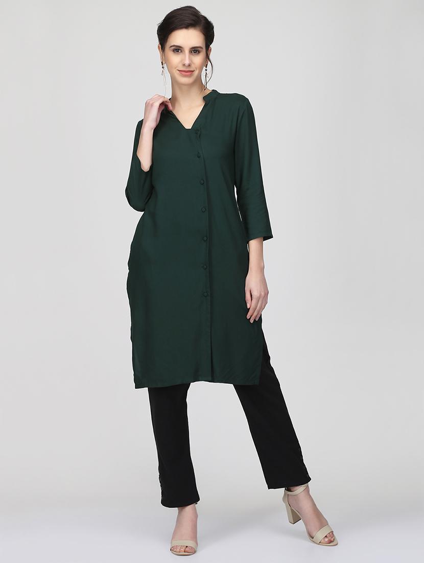 solid straight kurta - 16007044 - Zoom Image - 1