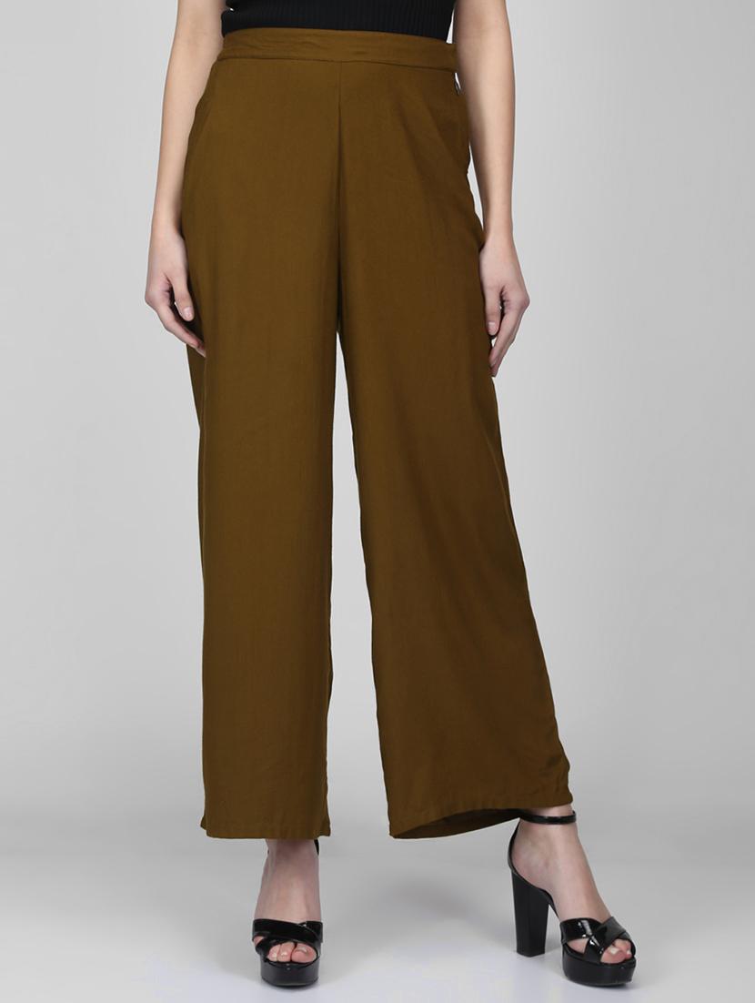 green viscose straight tapered pant - 16007052 - Zoom Image - 1