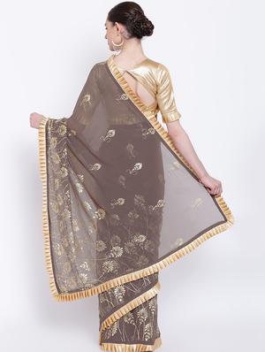 ruffle border foil printed saree with blouse - 16007161 - Standard Image - 2