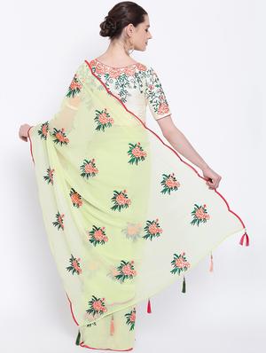 floral parrot green embroidered saree with blouse - 16007167 - Standard Image - 2