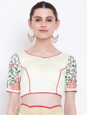 floral parrot green embroidered saree with blouse - 16007167 - Standard Image - 3