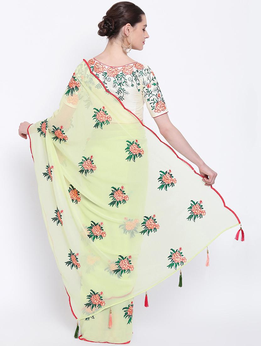 floral parrot green embroidered saree with blouse - 16007167 - Zoom Image - 2