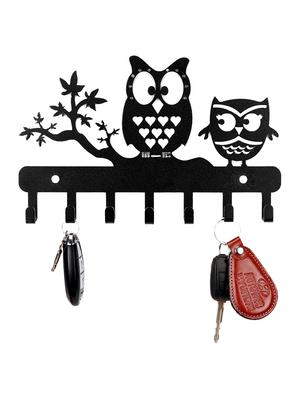 sehaz artworks decorative metel 7 hooks wall keyholder 2-owls for kitchen utensil, bathroom towel hooks hat rack - 16007170 - Standard Image - 2