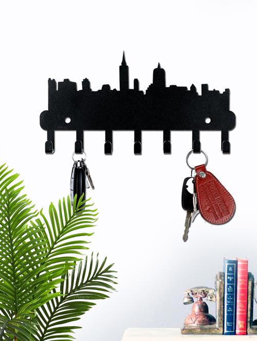 sehaz artworks decorative metel 7 hooks wall keyholder metro_city for kitchen utensil, bathroom towel hooks hat rack - 16007184 - Standard Image - 1