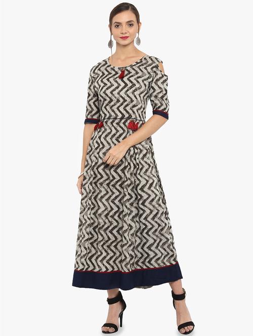 flared chevron kurta with tassels - 16007478 - Standard Image - 1