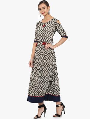 flared chevron kurta with tassels - 16007478 - Standard Image - 2