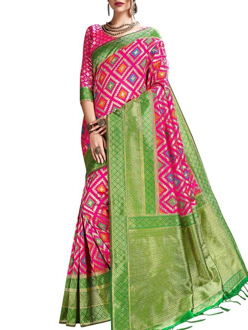 geometrical zari motif pink banarasi saree with blouse - 16007975 - Standard Image - 1