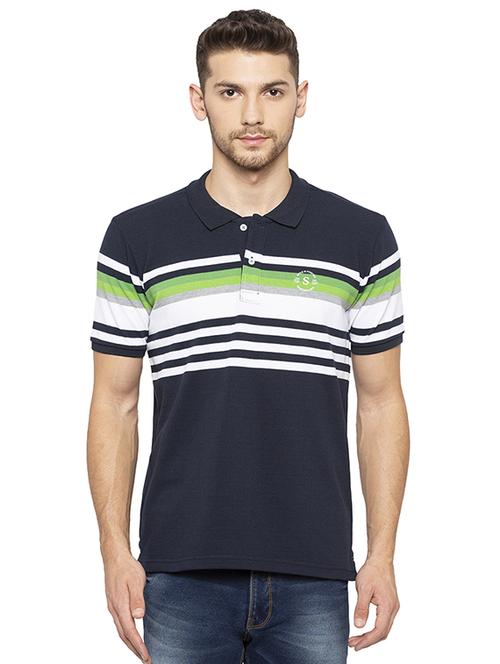 navy blue striped polo tshirt - 16008062 - Standard Image - 1