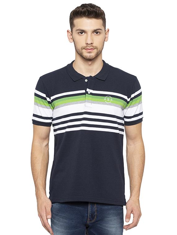 navy blue striped polo tshirt - 16008062 - Zoom Image - 1