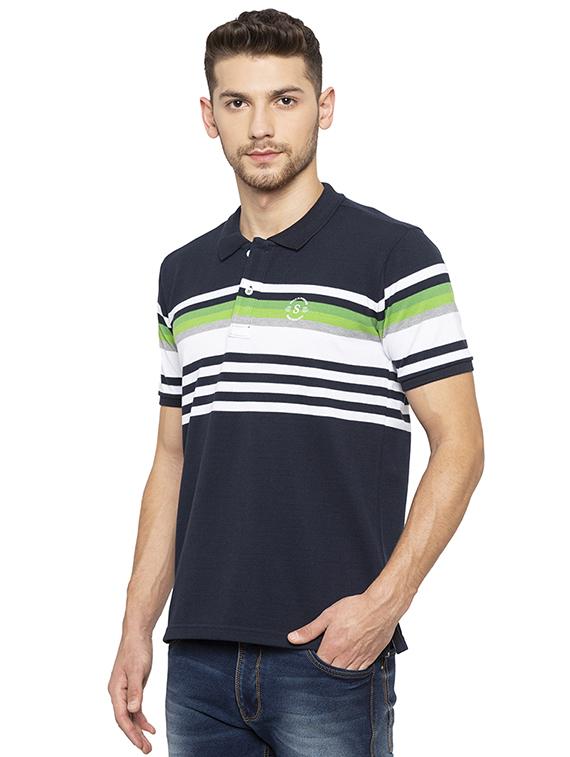navy blue striped polo tshirt - 16008062 - Zoom Image - 2