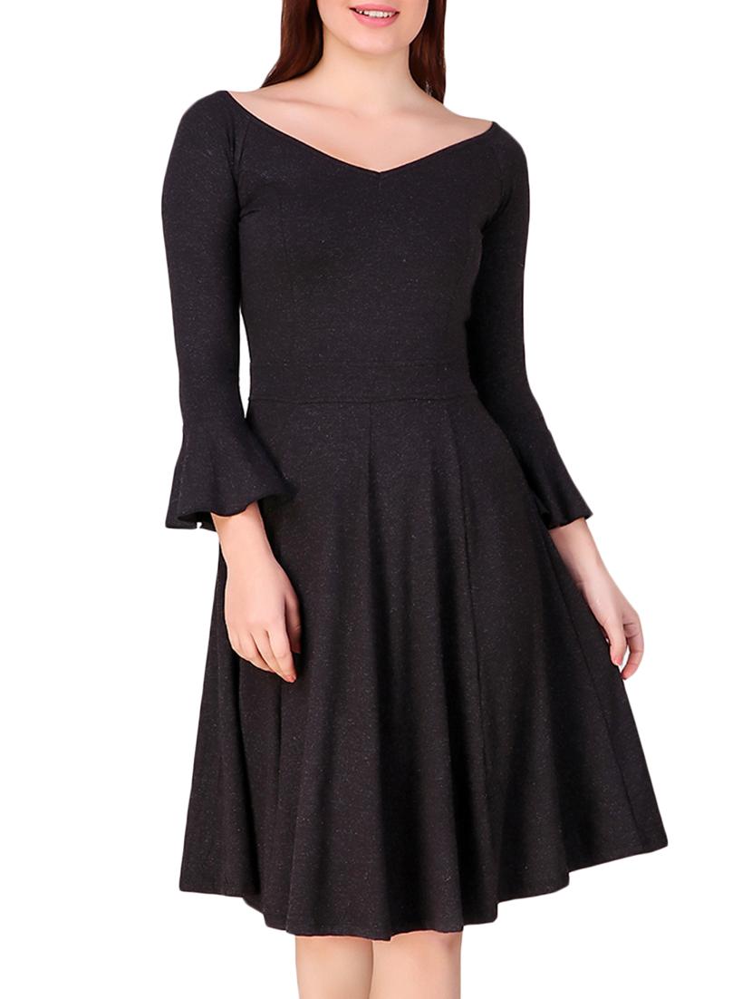 boat neck bell sleeved flared dress - 16008134 - Zoom Image - 1