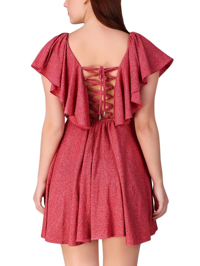 lace up back flared dress - 16008139 - Zoom Image - 3