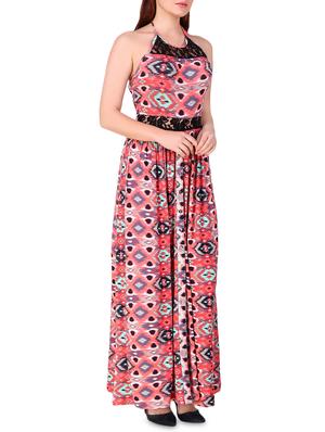 lace insert tie back maxi dress - 16008152 - Standard Image - 2
