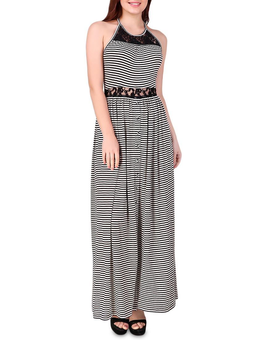lace insert tie back maxi dress - 16008153 - Zoom Image - 1