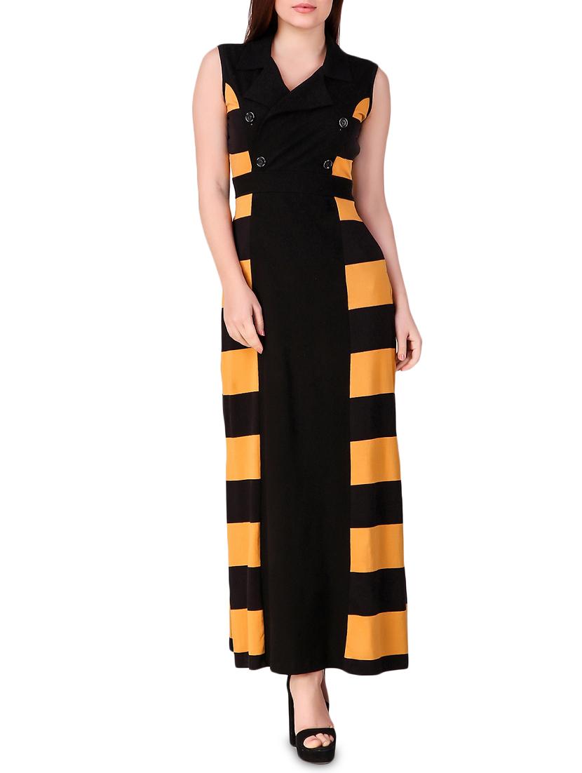 button detail striped maxi dress - 16008156 - Zoom Image - 1