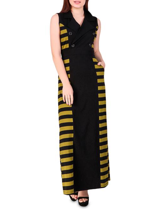 button detail striped maxi dress - 16008158 - Standard Image - 1