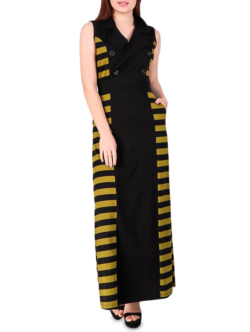 button detail striped maxi dress - 16008158 - Zoom Image - 1