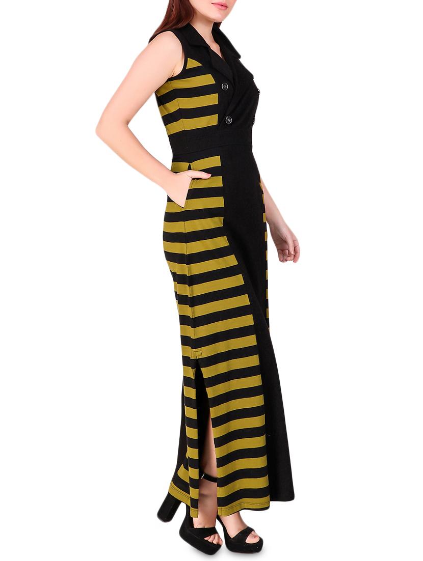 button detail striped maxi dress - 16008158 - Zoom Image - 2