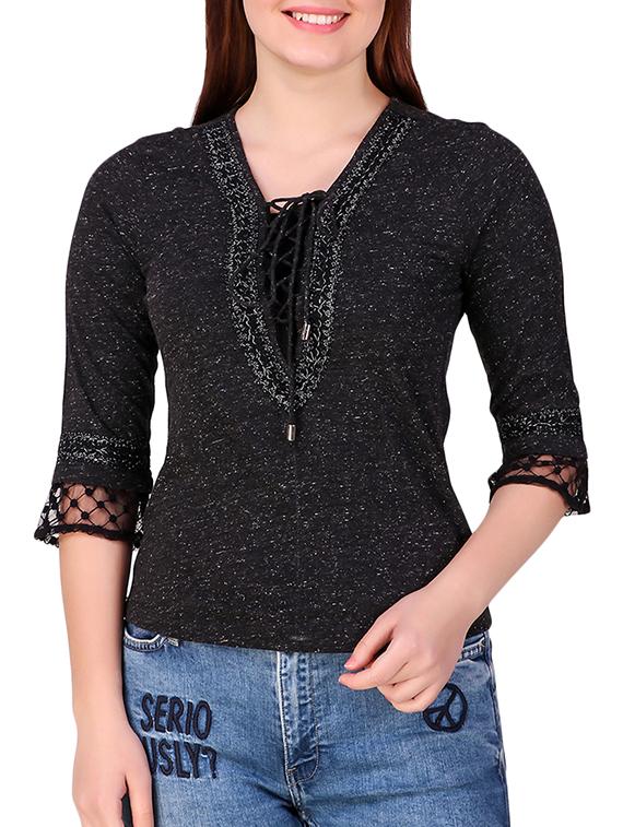 lace up embroidered top - 16008169 - Zoom Image - 1
