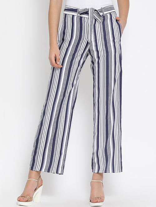 tie up striped flat front trouser - 16008323 - Standard Image - 1