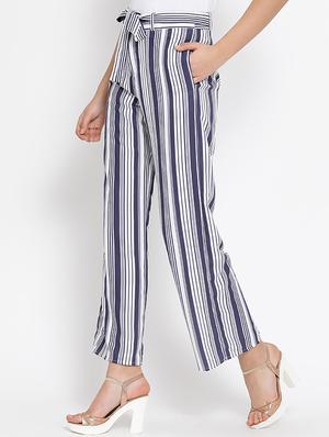 tie up striped flat front trouser - 16008323 - Standard Image - 2