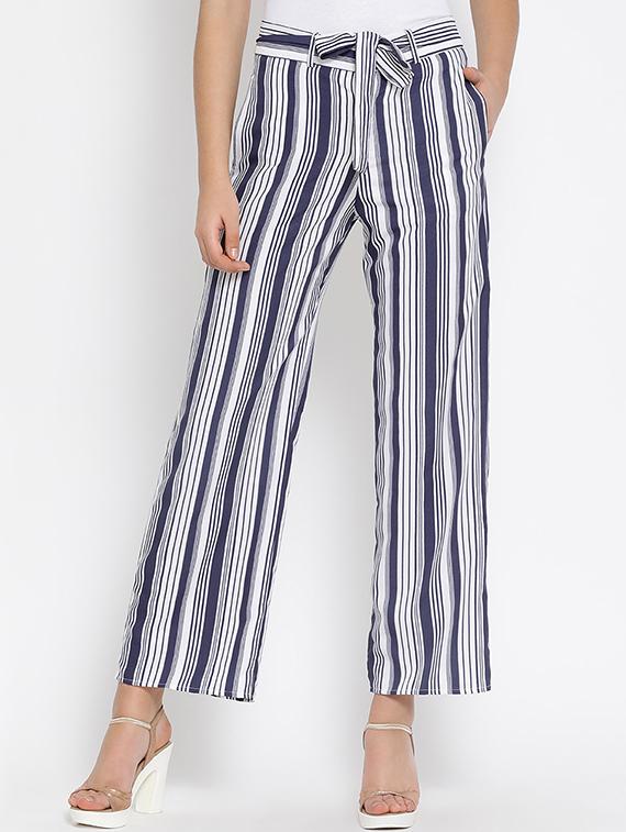 tie up striped flat front trouser - 16008323 - Zoom Image - 1