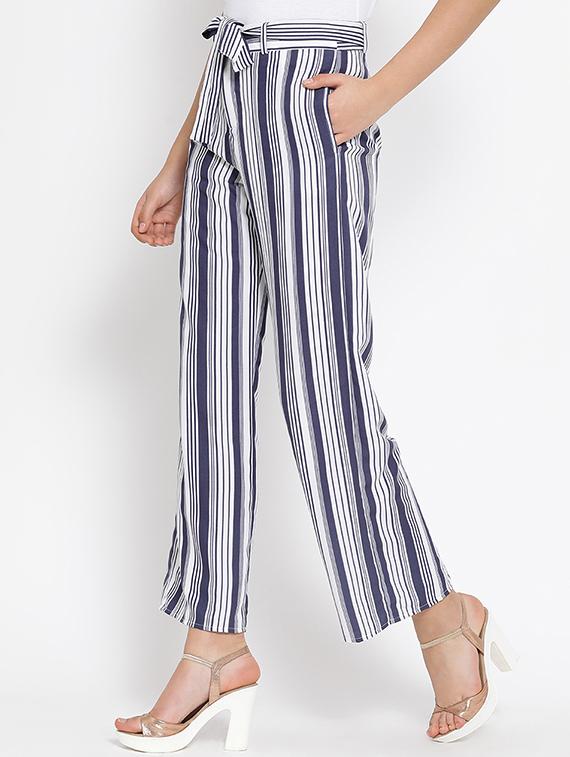 tie up striped flat front trouser - 16008323 - Zoom Image - 2